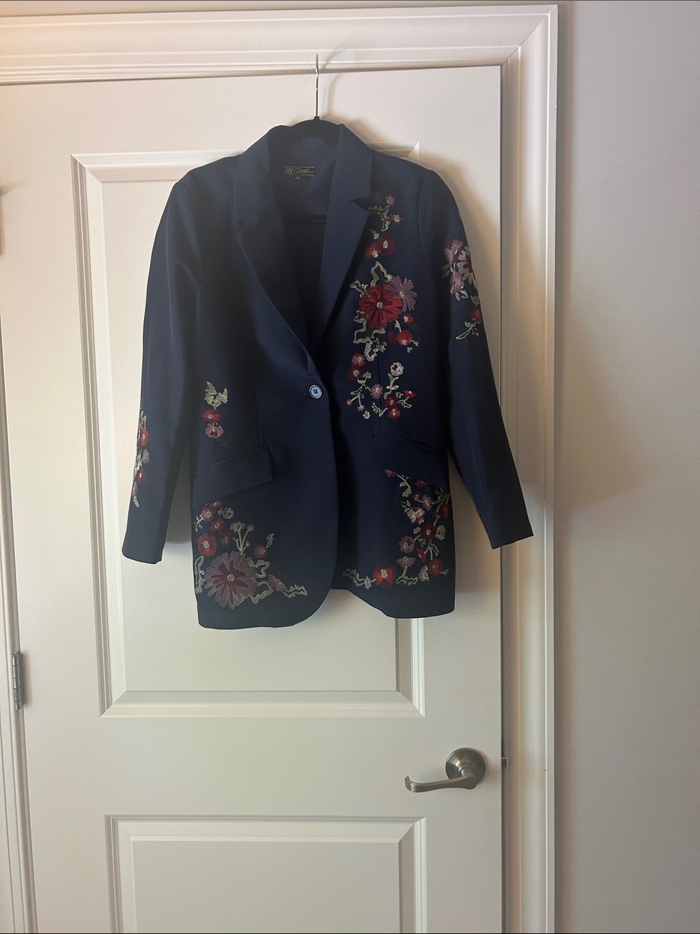 DG2 by Diane Gilman Navy Blazer with Multicolor Floral Embroidery